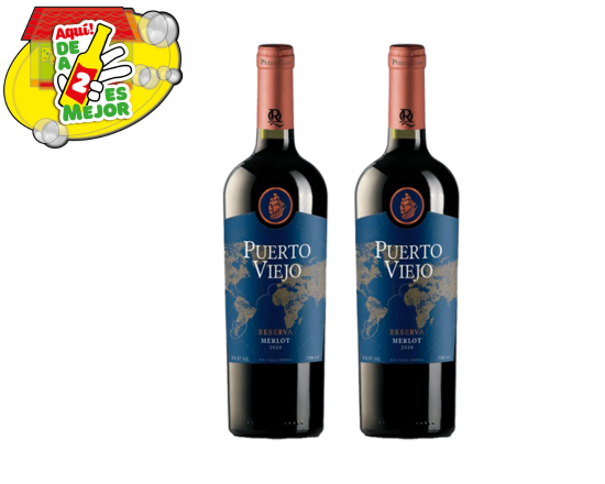 2 Vino Tinto Puerto Viejo Merlot 0.7L